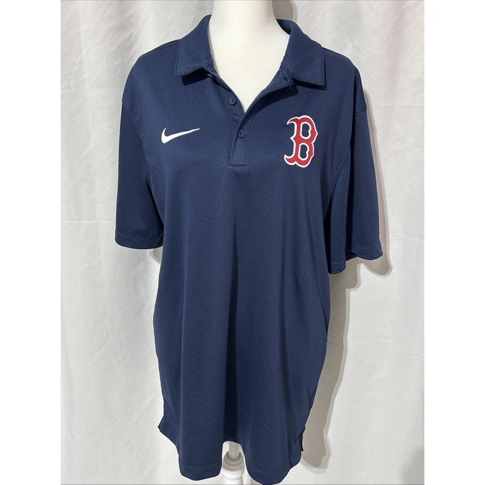 Boston Red Sox Nike Dri Fit Baseball Polo Shirt Men's L Blue Logo Collar‎